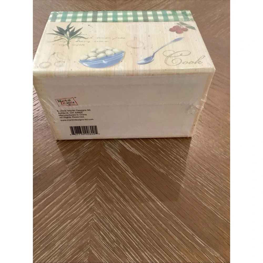 Recipe Box Green Martin Design Fruit Veg Gingham Check Lemon Cherry NEW Vintage